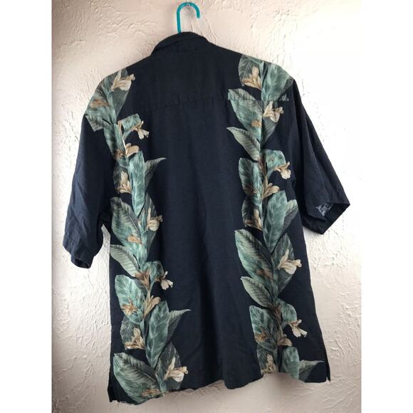 Jamaica Jaxx Black Silk Flowers Hawaiian Leaves Summer Beach Large Shirt Large - Picture 7 of 7